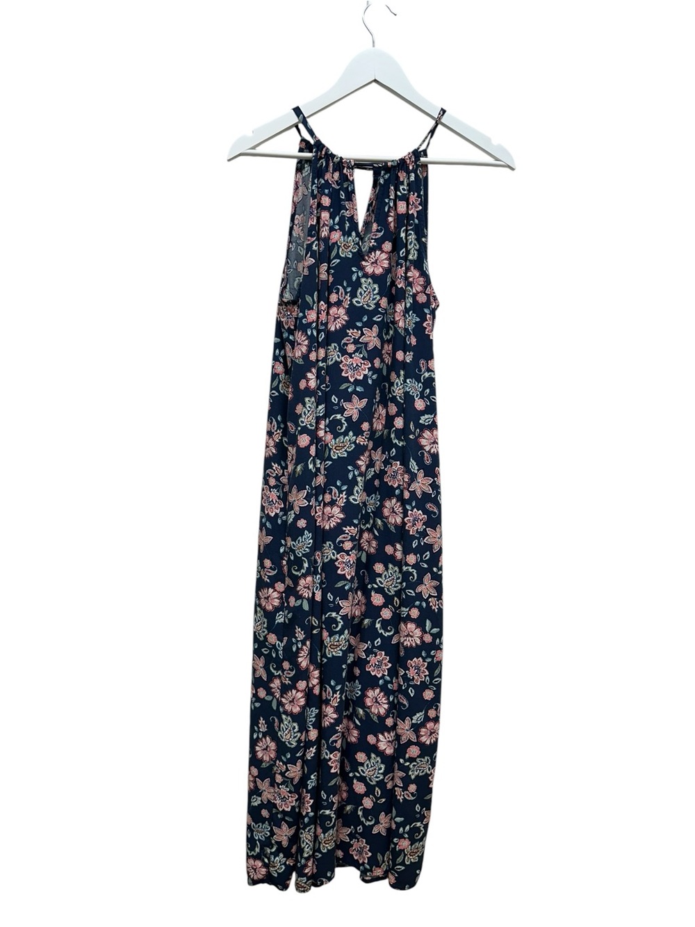 Gap Maxi Dress Fairy Summer Vacation Floral Halter L Navy Bohemian Beachy